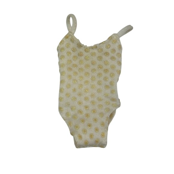 My First Barbie 80s Unitard White Gold Polka Dot Barbie Mattel Doll Clothes - Picture 1 of 4